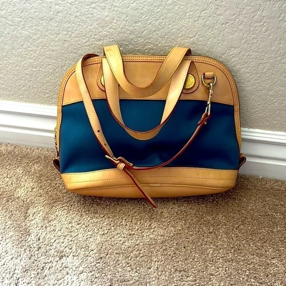 DOONEY & BOURKE blue leather and canvas cabriolet dome bag - Picture 2 of 12